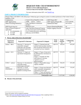 REQUEST for CEO ENDORSEMENT PROJECT TYPE: Full-Sized Project TYPE of TRUST FUND:GEF Trust Fund