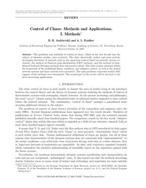 Control of Chaos: Methods and Applications