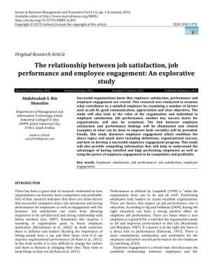 The Relationship Between Job Satisfaction, Job Performance and Employee Engagement: an Explorative Study
