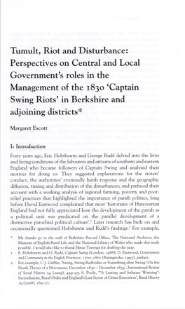 Captain Swing Riots’ in Berkshire and Adjoining Districts*