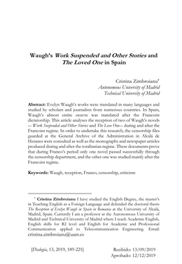 Waugh's Work Suspended and Other Stories and the Loved One in Spain