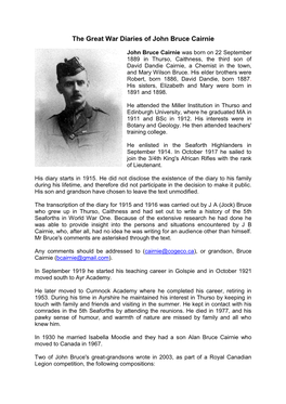 The Great War Diaries of John Bruce Cairnie