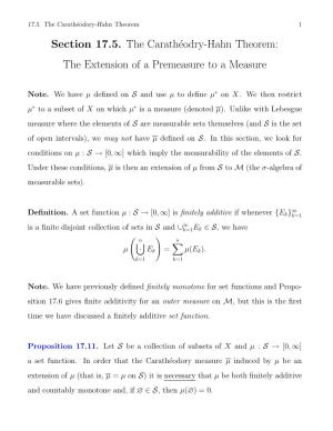 Section 17.5. the Carathéodry-Hahn Theorem: the Extension of A