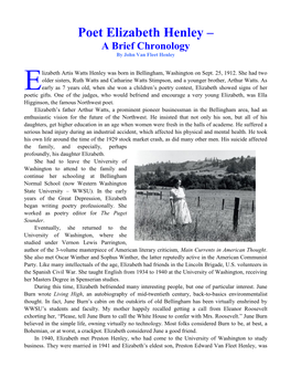 Elizabeth Henley – a Brief Chronology by John Van Fleet Henley