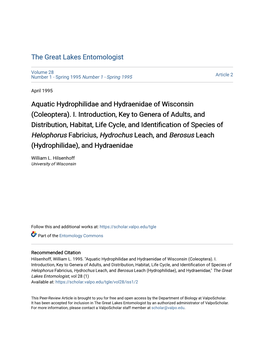 Aquatic Hydrophilidae and Hydraenidae of Wisconsin (Coleoptera)