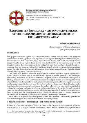 An Innovative Means of the Transmission of Liturgical Music in the Carpathian Area1