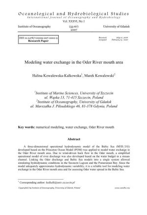 Modeling Water Exchange in the Oder River Mouth Area