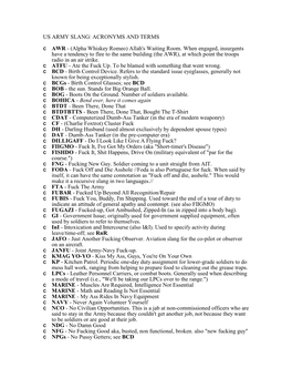 Us Army Non-Acronym Slang and Expressions