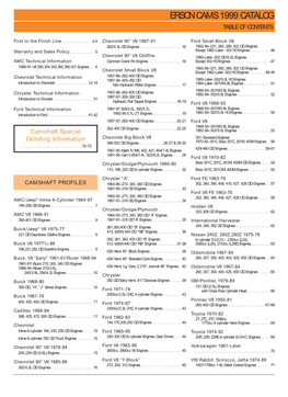 Erson Cams 1999 Catalog Table of Contents