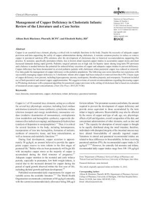 Management of Copper Deficiency in Cholestatic Infants / Blackmer, Bailey 2012