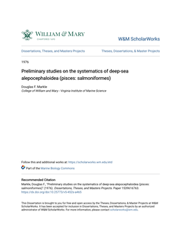 Preliminary Studies on the Systematics of Deep-Sea Alepocephaloidea (Pisces: Salmoniformes)