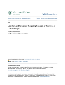 Liberalism and Toleration: Competing Concepts of Toleration in Liberal Thought