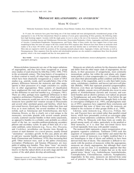 Monocot Relationships: an Overview1