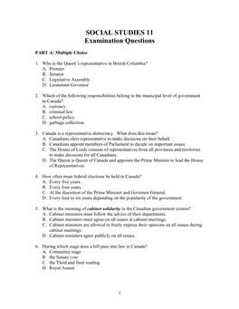 SOCIAL STUDIES 11 Examination Questions