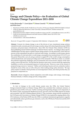 Energy and Climate Policy—An Evaluation of Global Climate Change Expenditure 2011–2018