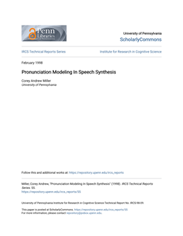Pronunciation Modeling in Speech Synthesis