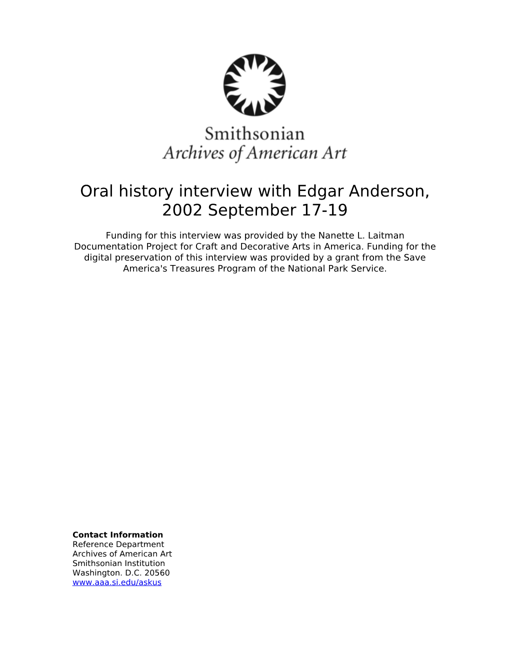 Oral History Interview with Edgar Anderson, 2002 September 17-19
