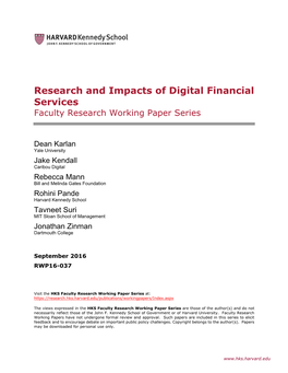 Research and Impacts of Digital Financial Services Faculty Research Working Paper Series