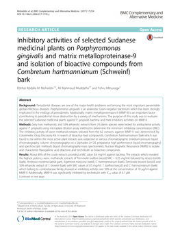 Inhibitory Activities of Selected Sudanese Medicinal Plants On