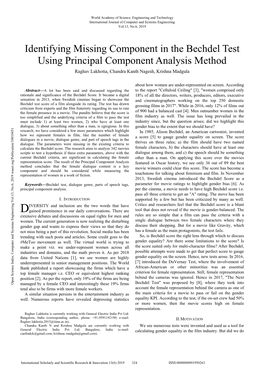 Identifying Missing Component in the Bechdel Test Using Principal Component Analysis Method Raghav Lakhotia, Chandra Kanth Nagesh, Krishna Madgula