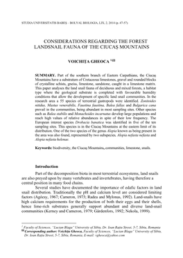 Considerations Regarding the Forest Landsnail Fauna of the Ciucaș Mountains