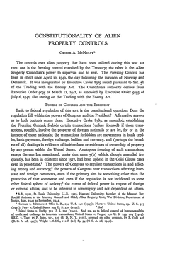 Constitutionality of Alien Property Controls