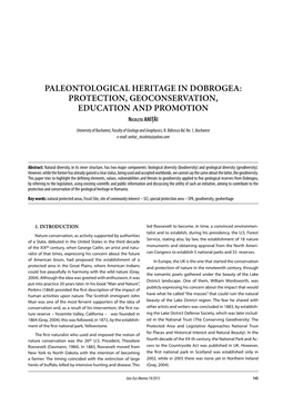 PALEONTOLOGICAL HERITAGE in DOBROGEA: PROTECTION, GEOCONSERVATION, EDUCATION and PROMOTION Nicoleta ANIŢĂI