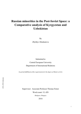 Russian Minorities in the Post-Soviet Space: a Comparative Analysis of Kyrgyzstan and Uzbekistan