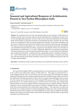 Seasonal and Agricultural Response of Acidobacteria Present in Two Fynbos Rhizosphere Soils
