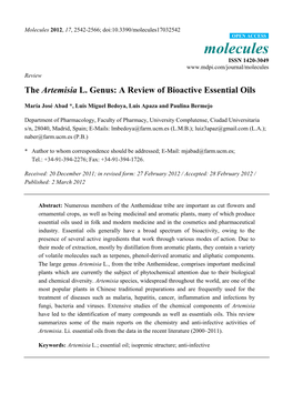 The Artemisia L. Genus: a Review of Bioactive Essential Oils