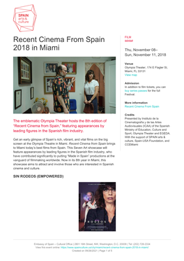Recent Cinema from Spain 2018 in Miami