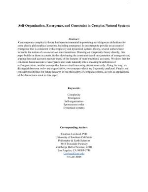 Selforganization, Emergence, and Constraint in Complex Natural