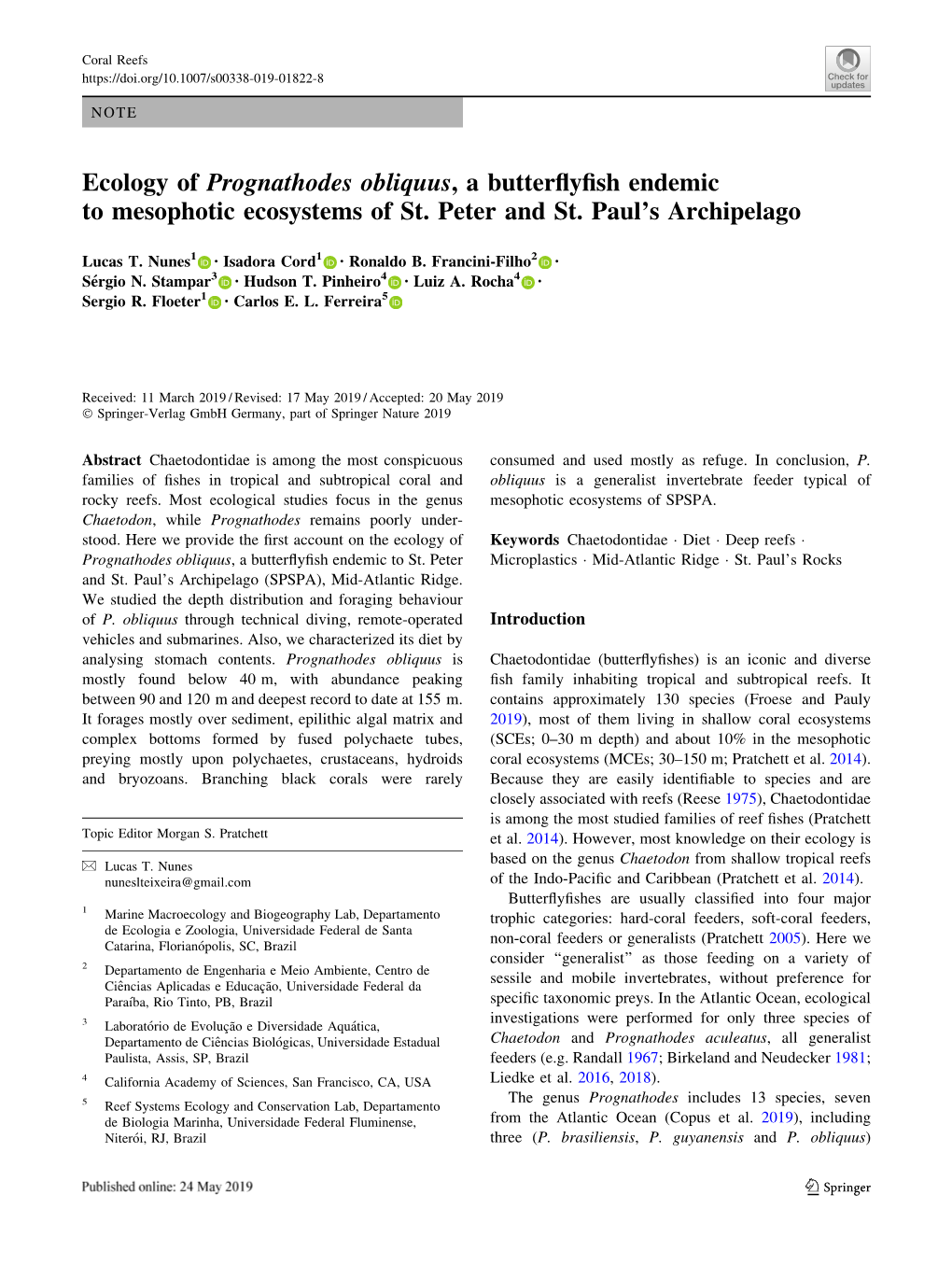 Ecology of Prognathodes Obliquus, a Butterflyfish Endemic to Mesophotic