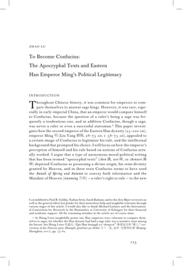 To Become Confucius: the Apocryphal Texts and Eastern Han Emperor Ming’S Political Legitimacy