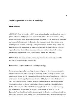 Social Aspects of Scientific Knowledge