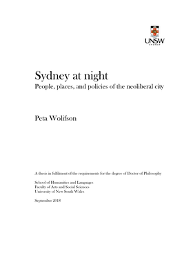 Sydney at Night People, Places, and Policies of the Neoliberal City