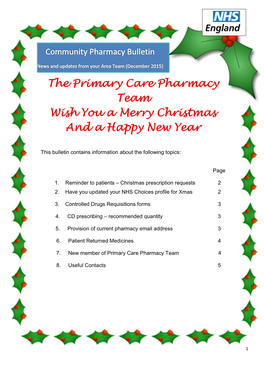 The Primary Care Pharmacy Team Wish You a Merry Christmas and a Happy New Year