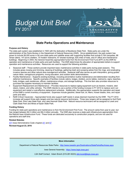 Budget Unit: State Park Operations and Maintenance