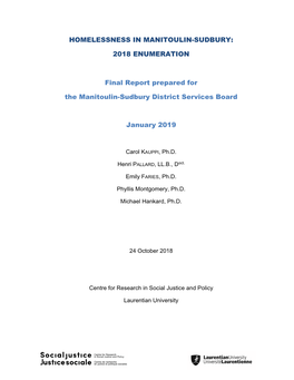 Homelessness 2018 Enumeration Report