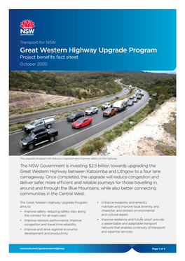 Great Western Highway Upgrade Program Project Benefits Fact Sheet October 2020