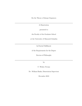 On the Theory of Integer Sequences a Dissertation Presented