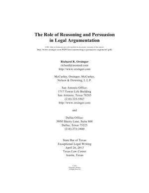 The Role of Reasoning and Persuasion in Legal Argumentation