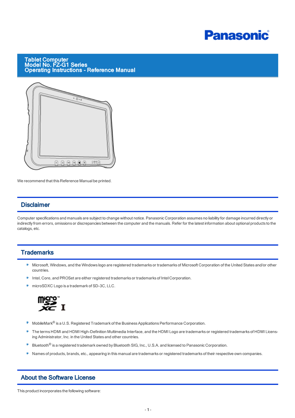TOUGHPAD FZ-G1 Reference Manual (PDF)