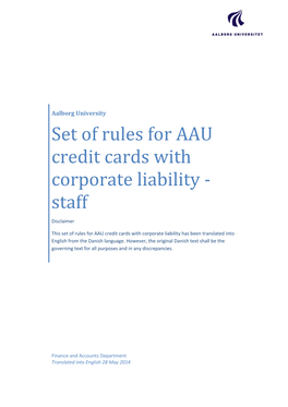 Set of Rules for AAU Credit Cards with Corporate Liability - Staff