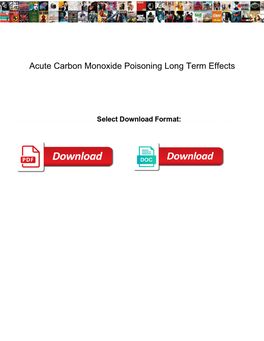Acute Carbon Monoxide Poisoning Long Term Effects