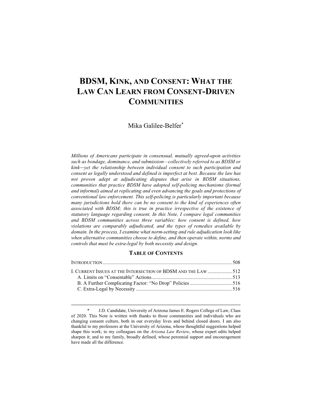 Bdsm, Kink, and Consent: What the Law Can Learn from Consent-Driven Communities