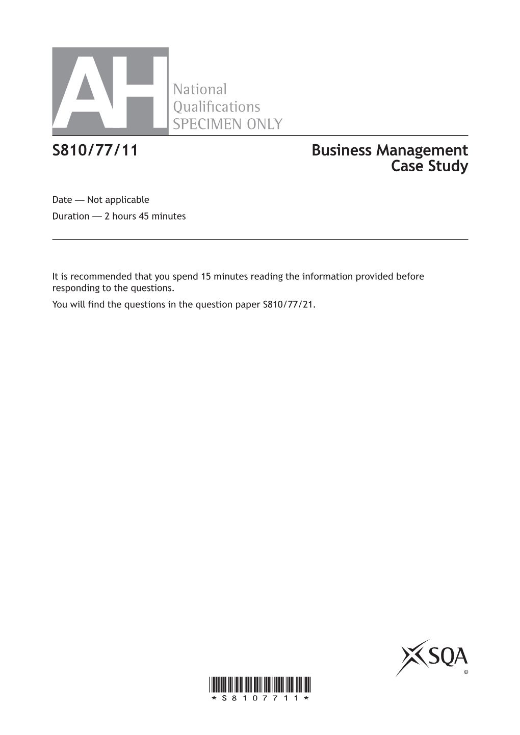 Advanced Higher Business Management Specimen