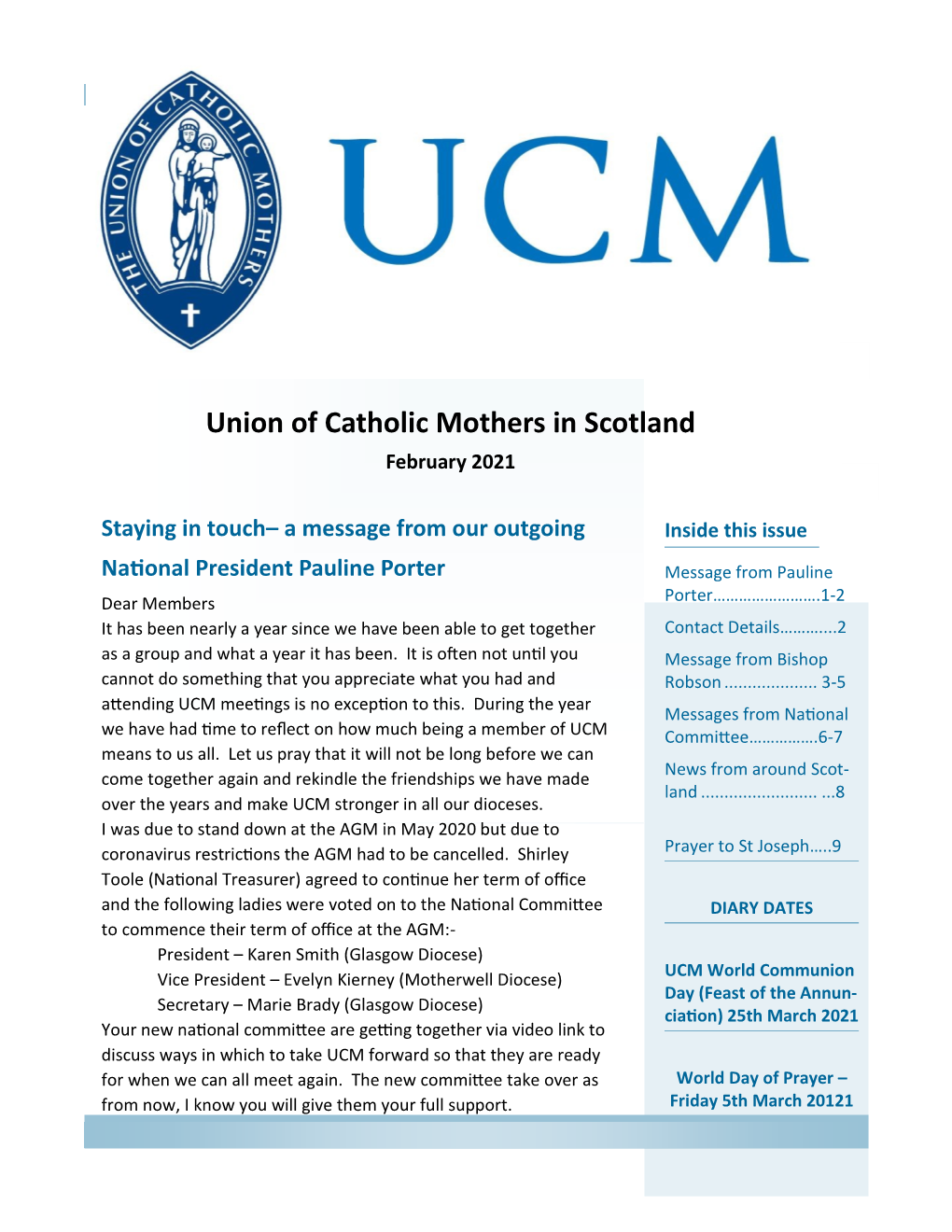 Union of Catholic Mothers in Scotland February 2021