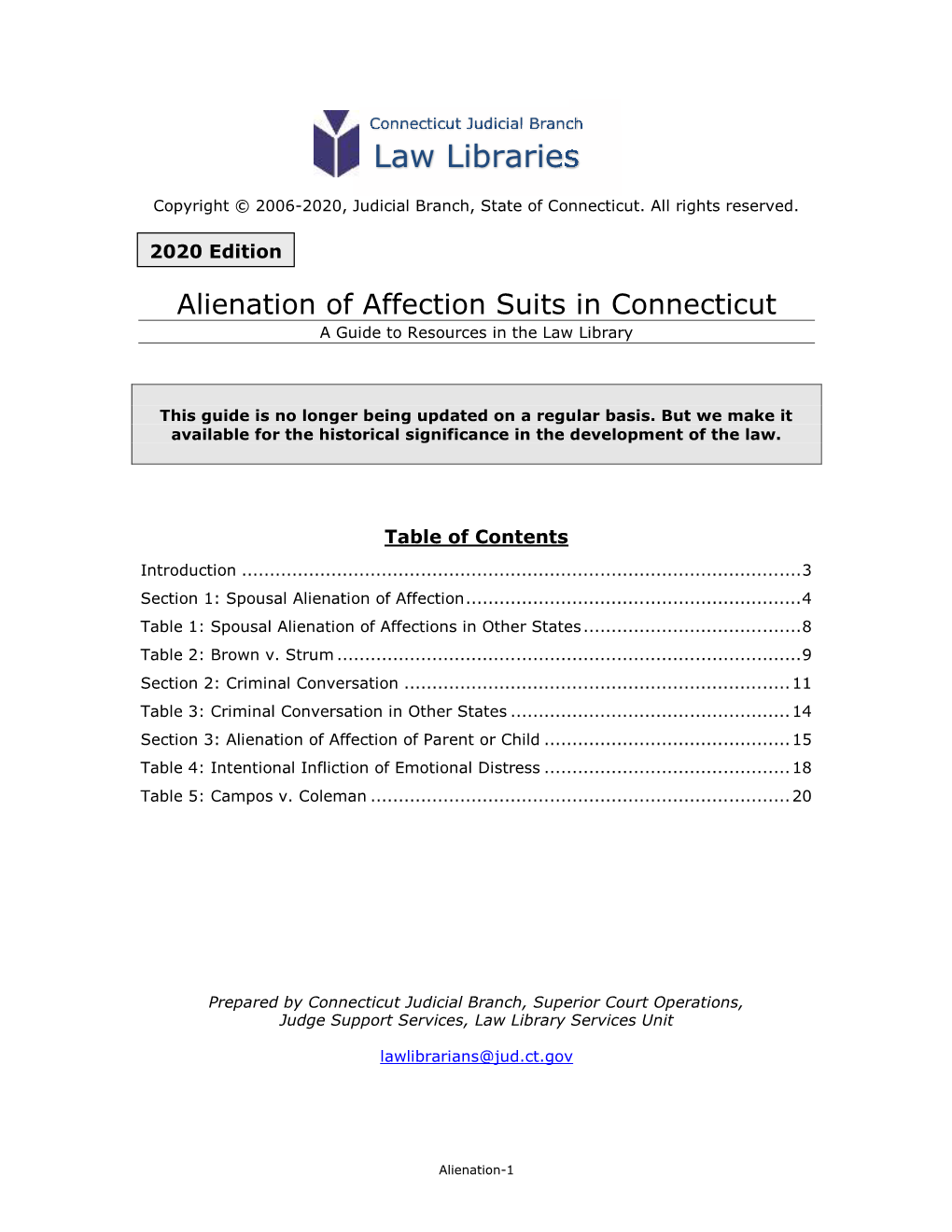 Alienation of Affection Suits in Connecticut a Guide to Resources in the Law Library