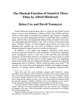 The Musical Function of Sound in Three Films by Alfred Hitchcock